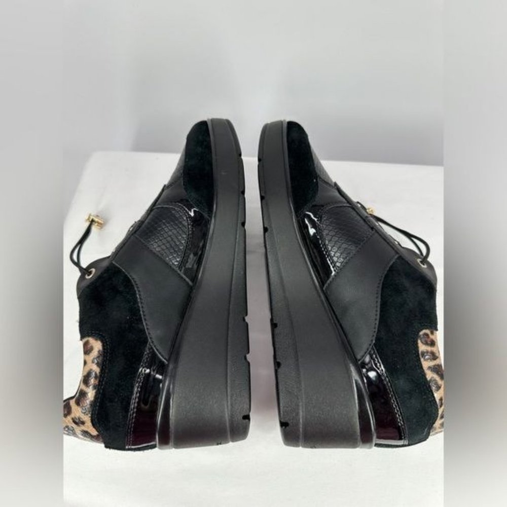 Respira Geox | NWT Women’s 9 Black Suede Leopard Trim Wedge Sneakers - Picture 11 of 13